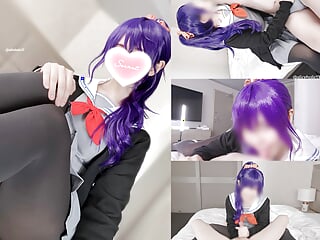 School Uniform Cosplay Femdom handjob anal prostate massage cumshot video.