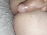 Rubbing my wet cock on my smooth tight ass and fingering it