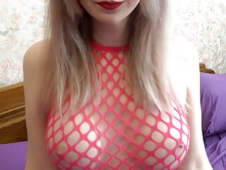 Playing with big boobs in fishnets...