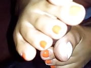 orange nail footjob