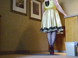 Sissy Ray In Gold Satin Dress In Hotel 4...