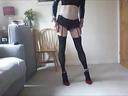 Supenders, stockings, heels and cock mmmmmmm