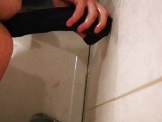 Huge Black dildo fucking pumping in the bathroom