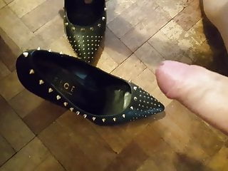 Cum In Studded Black Leather Heels