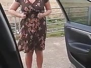 white chubby milf changing clothes on the road