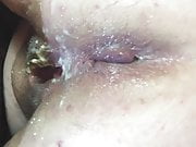 Meg's arse after a good anal fucking and cream pie closeup