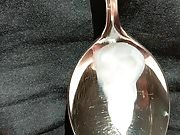fresh and creamy cum on spoon