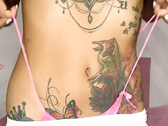 Amateur tattooed Latina slap her big fat ass, spit on her small tits and pussy fingering - Naomytatss 