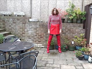 Alison - Piss And Cum In Red Pvc Skirt And Thigh Boots