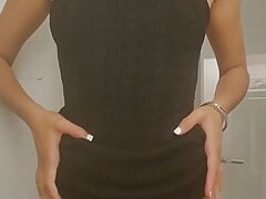 Up dress, shows meaty pussy