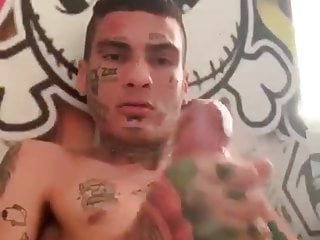 Latin tattoo guy cums