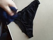 Wanking cock on younger sister's panties