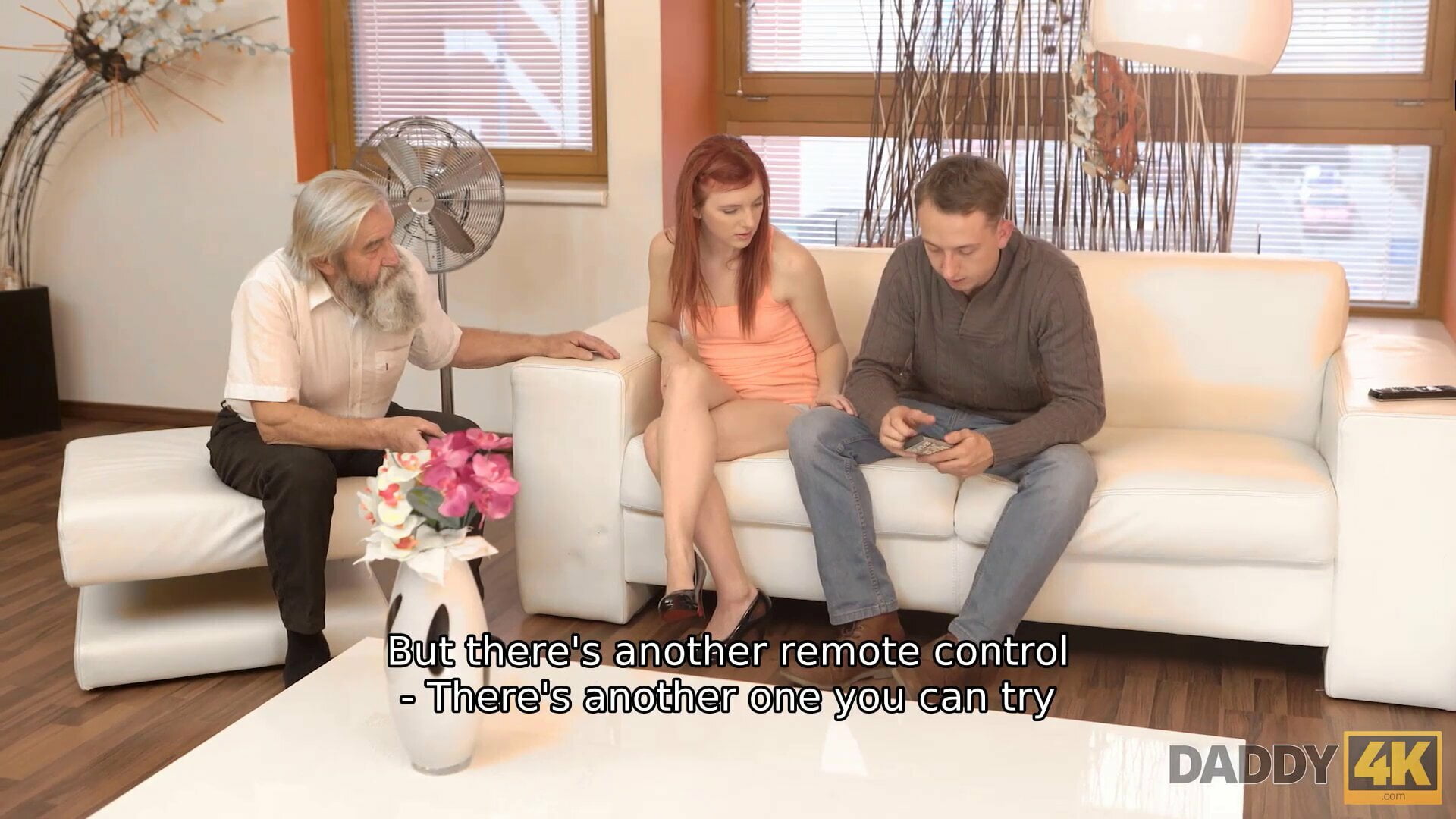DADDY4K. Sweet pussy of cute redhead fingered by BF and his old stepdad