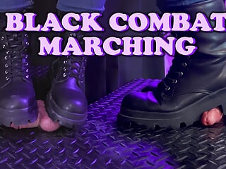 Black Combat Marching over Cock and Balls - TamyStarly - Bootjob, Shoejob, Ballbusting, CBT, Trample, Trampling