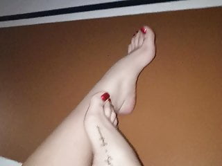 Play, Red, Coloured, Stockings Footjob