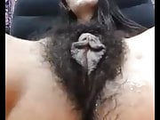 Mature very hairy cunt with long labia