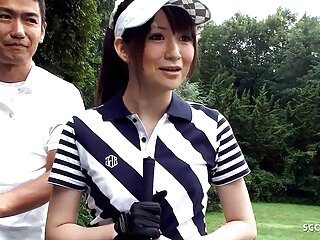 Teacher and other Guys talk Japanese Teen to Blowbang at Golf Lesson