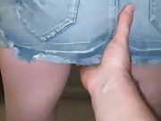 Fingering amateur English Milf in her denim mini skirt