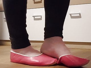 Walk in my pretty pink leather gymnastic slipper 
