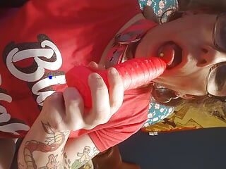 Cute femboy sucking dildo