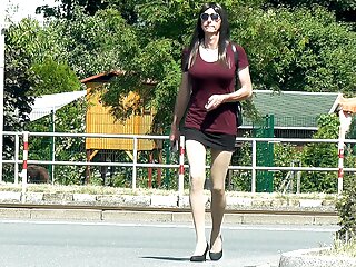 Crossdresser wears very short Skirt in Public 