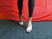 Crossdresser walking heels feet soles black toe nails