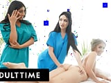 ADULT TIME - Newbie Masseuse Violet Myers FULL RUBDOWN From Lena Paul and Jade Baker in LEZ 3-WAY!