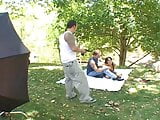 Dirty little Asian slut gets double penetration action outdoors