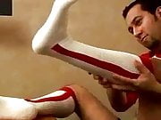 Cute Guy Shows Off Red OTC Stirrup Baseball Socks