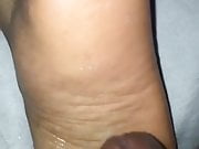 Rubbing dick on sole til cum oozes out 