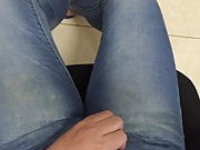 Rubbing through cum coverd women jeans