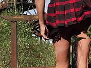 Nice ass in scotch kilt in public with ponytail